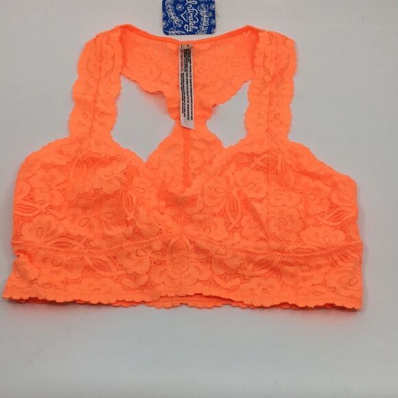 Intimately Free People Neon Orange Racer Back Lace Bralette Size XS NWT - Picture 3 of 14